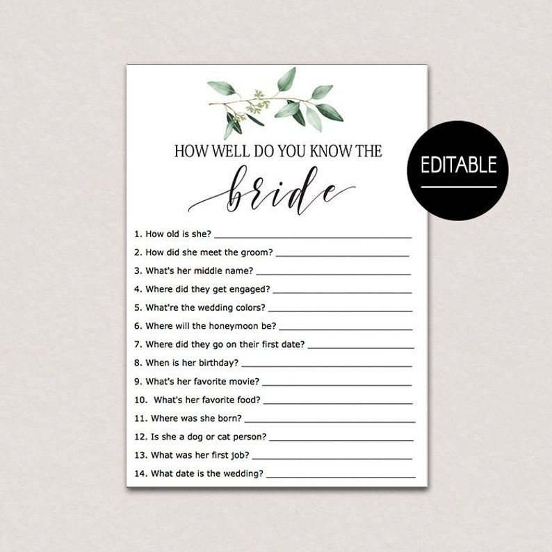 Editable How Well Do You Know the Bride WHO KNOWS the BRIDE | Etsy