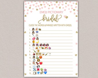 Bridal Shower Game pictionary, Bridal Pictionary, emoji pictionary bridal shower game, Pink Gold Wedding Shower, Bachelorette, Hearts B50