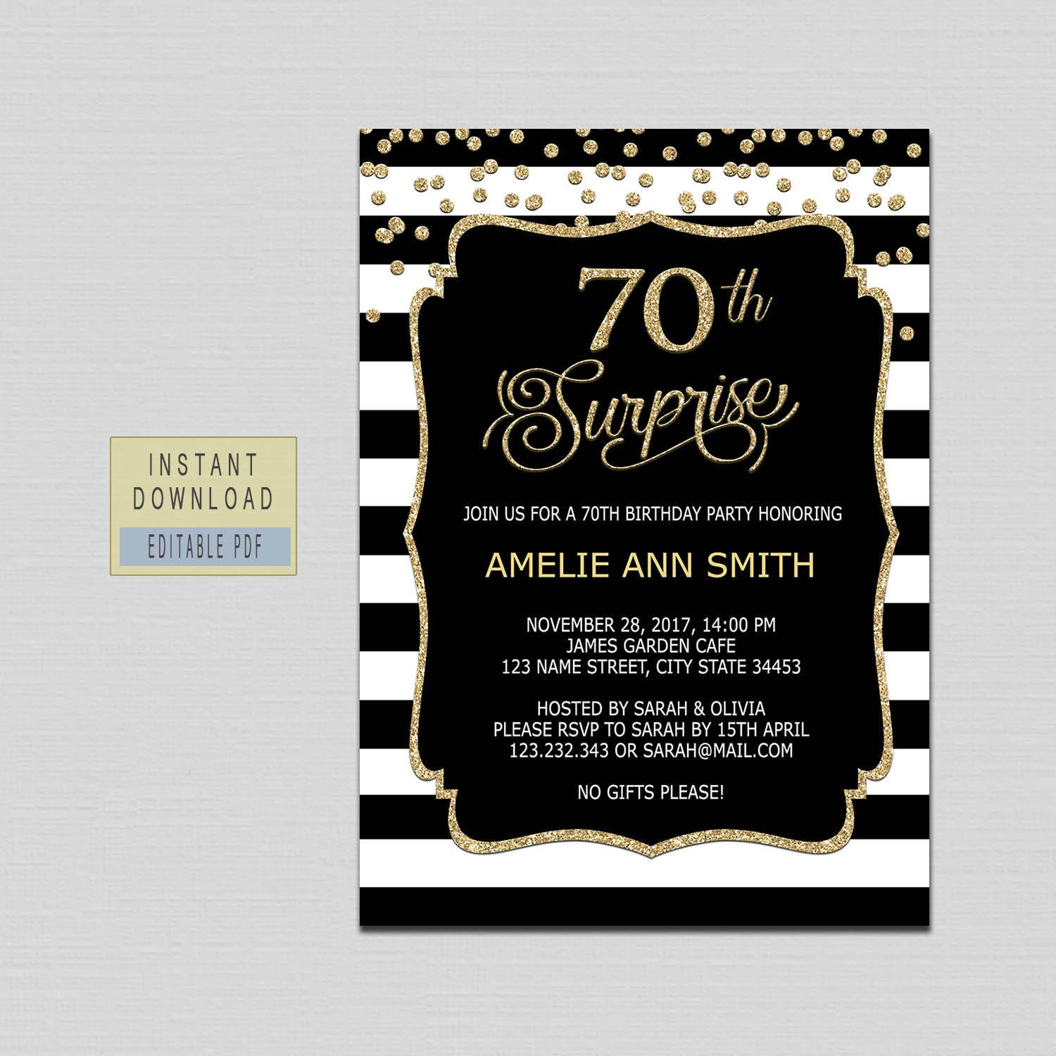 70th surprise birthday invitation instant download 70th | Etsy