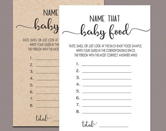 Name That Baby Food Game, baby food game, baby food shower game, baby shower guessing game, Rustic Gender Neutral Game Printable fun B11