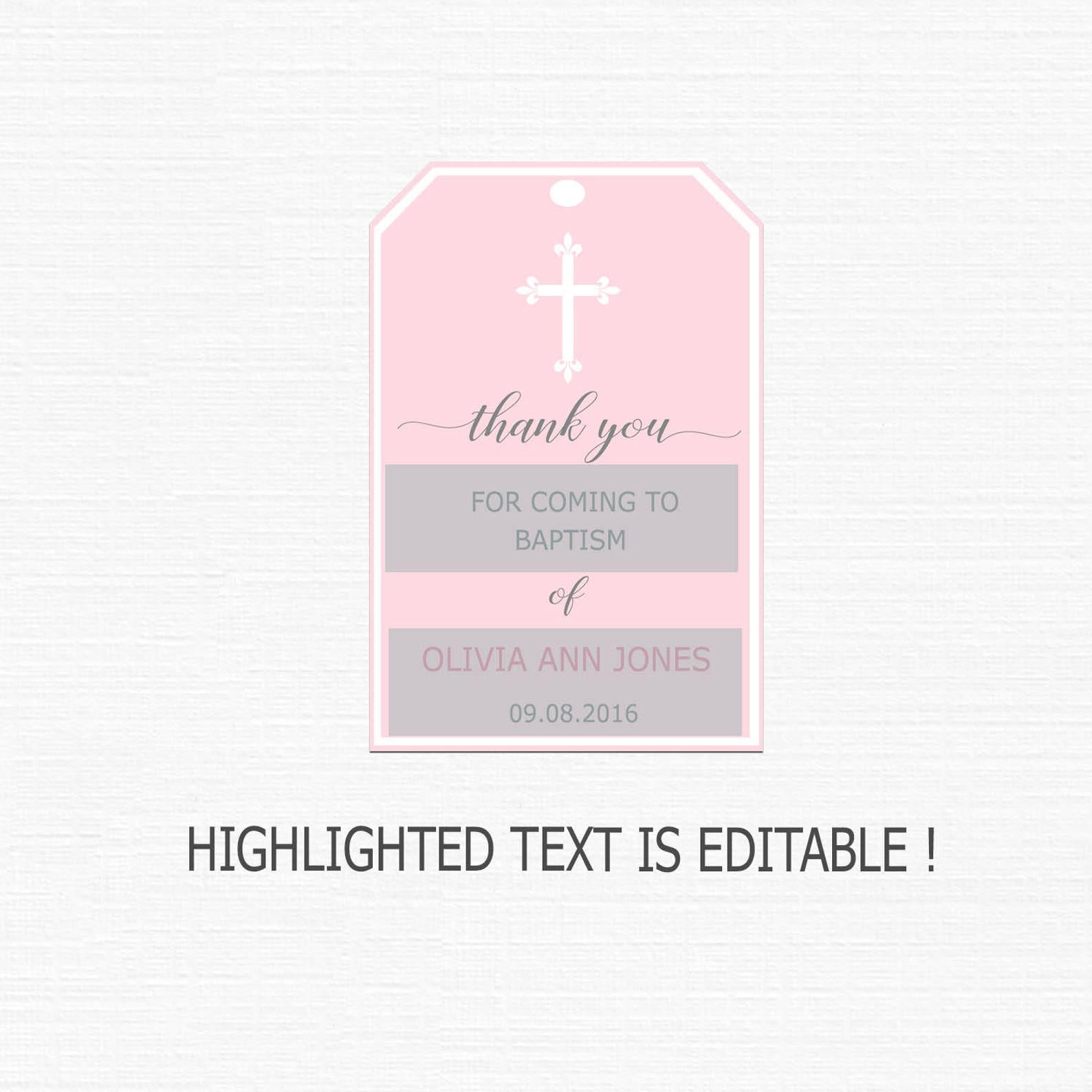 BAPTISM TAGS PRINTABLE pink baptism tags baptism tags for | Etsy