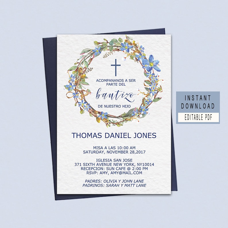Baptism invitations in spanish for boy spanish baptism Etsy