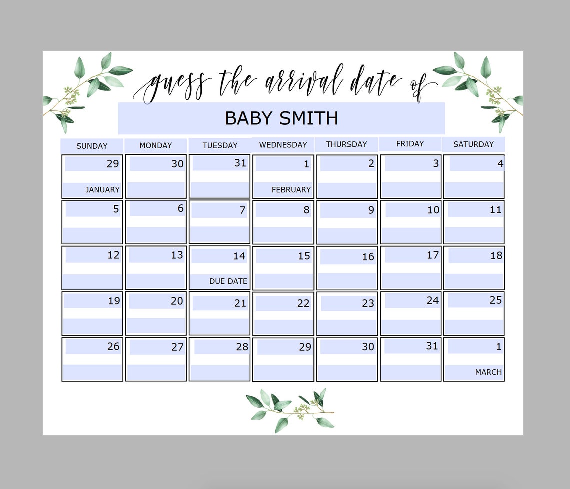 Due Date Calendar Template Baby Birthday Calendar Greenery Etsy