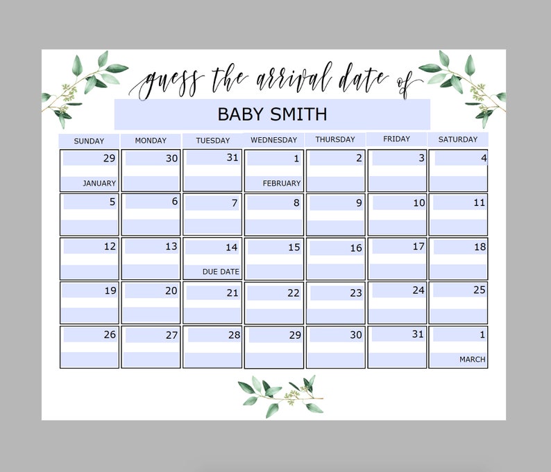 Due Date Calendar Template Baby Birthday Calendar Greenery | Etsy