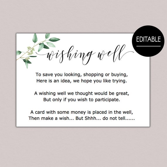 Wishing well card for bridal shower Greenery Wedding Insert | Etsy Wishing well card for bridal shower Greenery Wedding Insert | Etsy