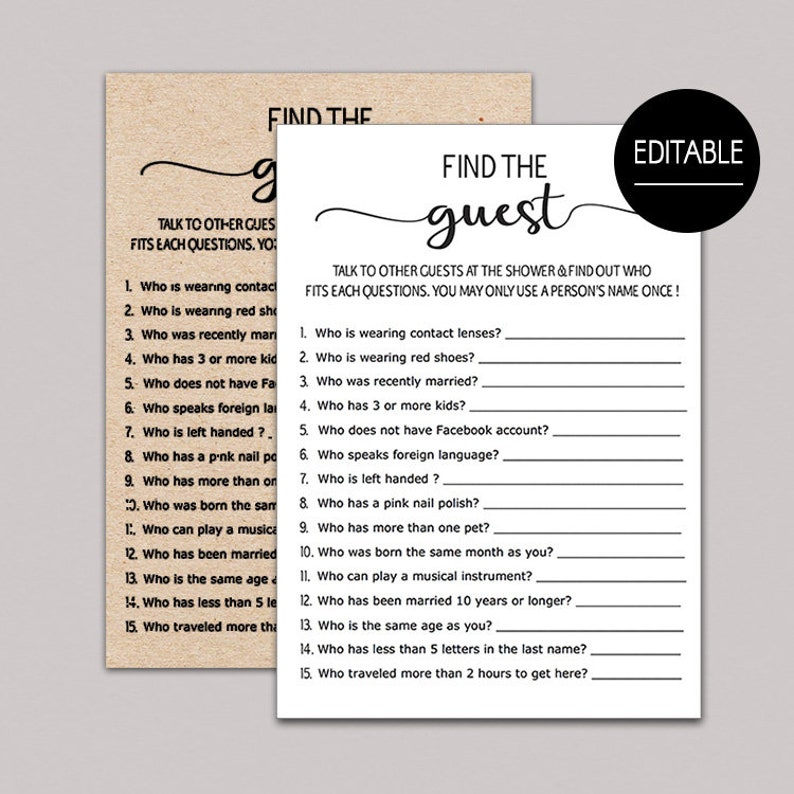 Find The Guest Game Bridal Shower Find The Guest Game Baby Etsy