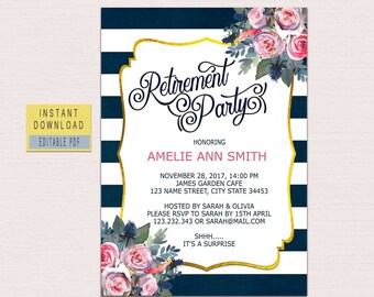 RETIREMENT INVITATION instant download, retirement party invitations download, retirement party invite, retirement invitation floral pdf BL3