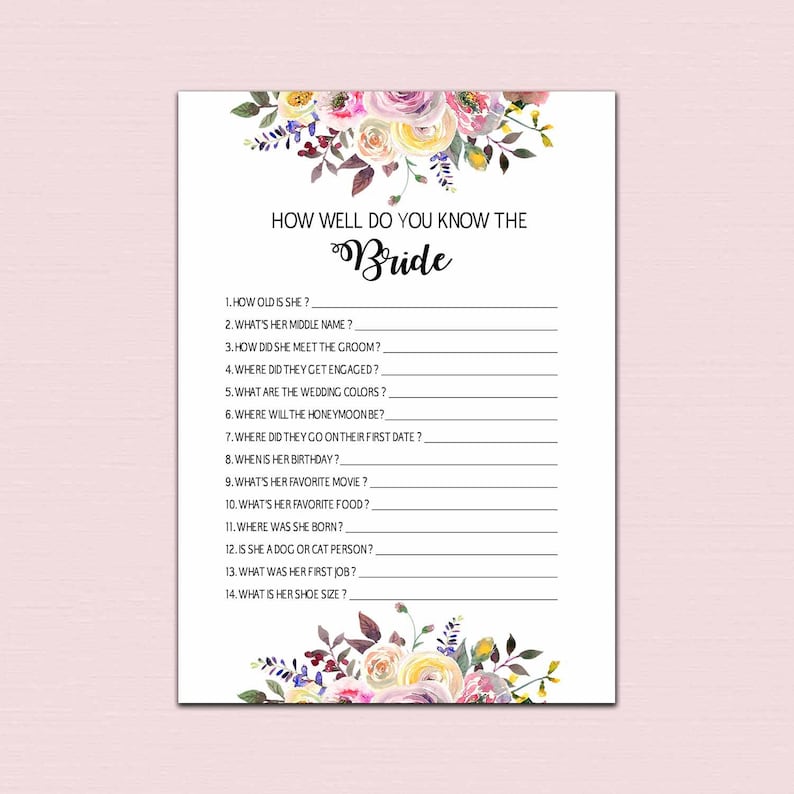 How Nicely Do Your self Notice the Bride, who is aware the bride least difficult printable, bridal shower game titles printable watercolor floral Instantaneous Down load pdf BL2 photograph regarding How Well Do You Know the Bride Printable identify How Nicely Do Yourself Comprehend the Bride, who is aware the bride perfect printable, bridal shower online games printable watercolor floral Quick Down load pdf BL2