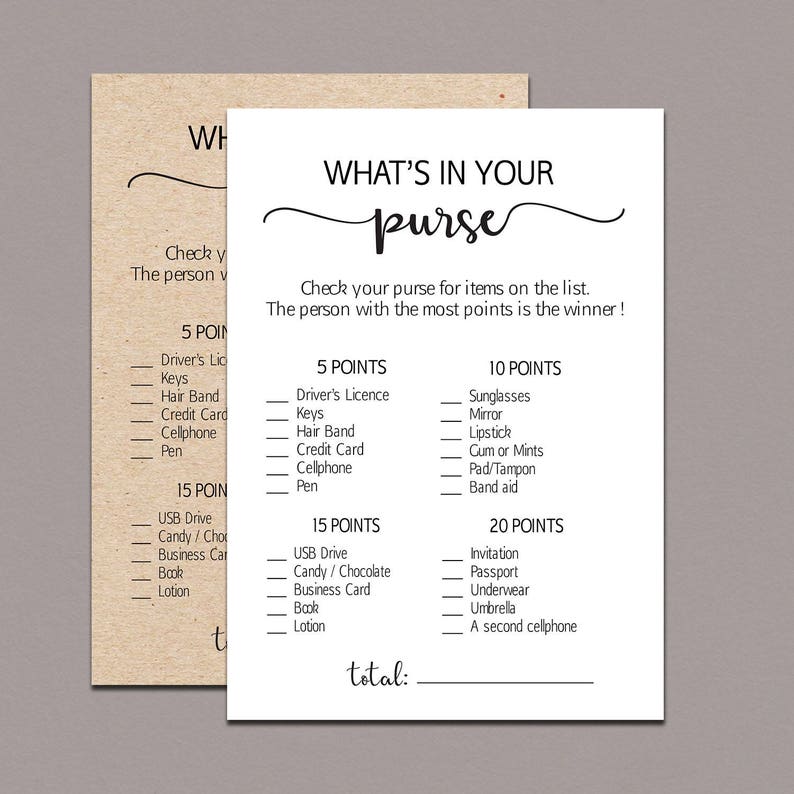 Whats in Your Purse Baby Shower Game Whats in Your Purse Etsy