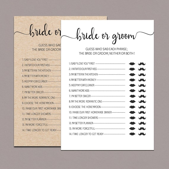 He Said She Said Bridal Shower Game Bride or Groom Game Etsy