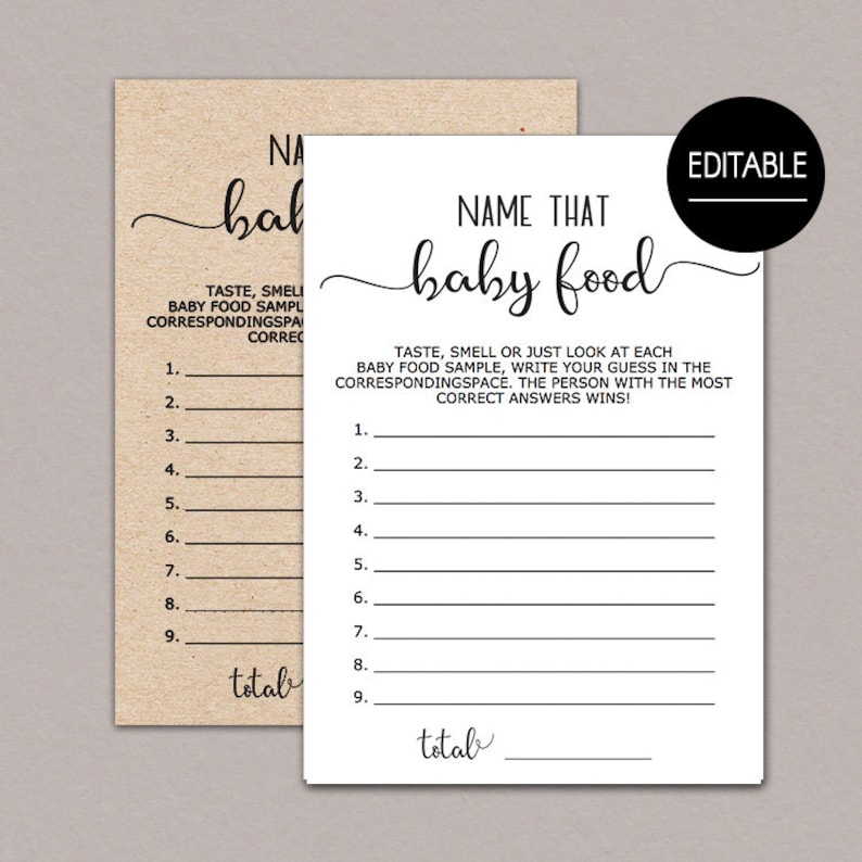 Name That Baby Food Game Editable Baby Food Game Baby Food | Etsy