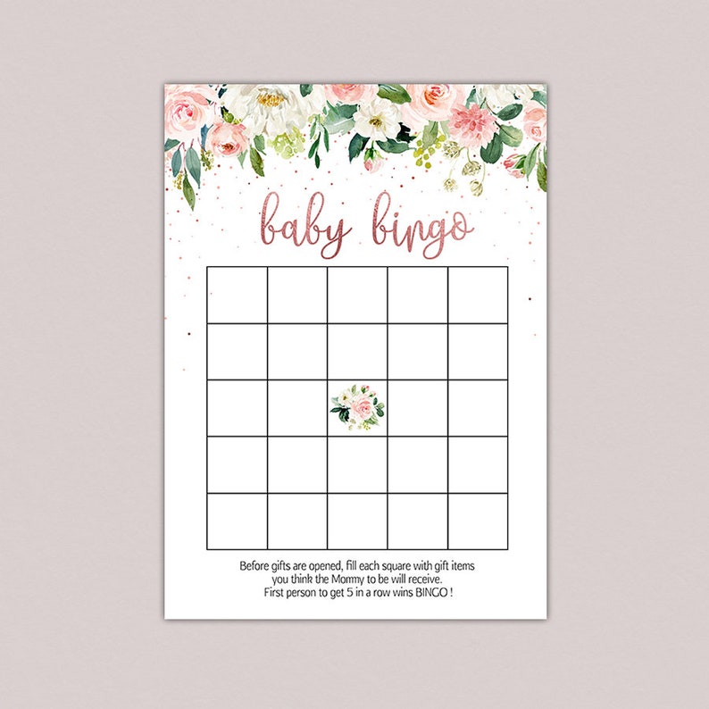 Boho Floral Baby Shower Bingo Cards Girl Baby Shower Game Etsy