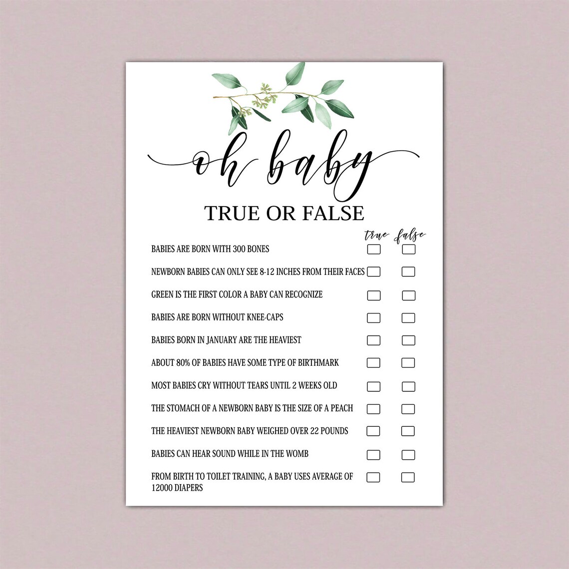True or False Baby Shower Games Oh Baby True or False Game Etsy