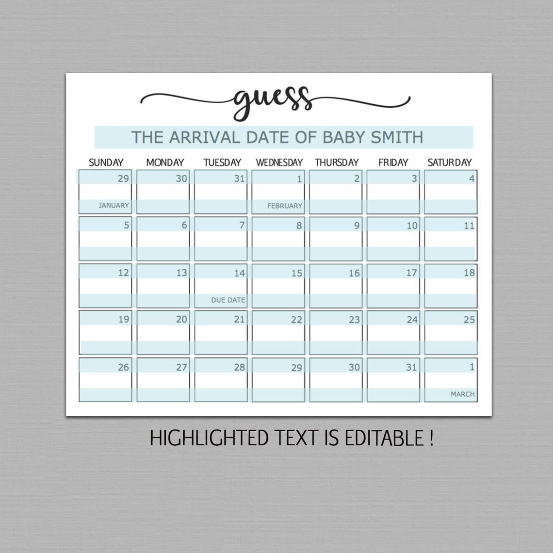 Guess baby birthday calendar Baby Due Date Calendar poster Etsy