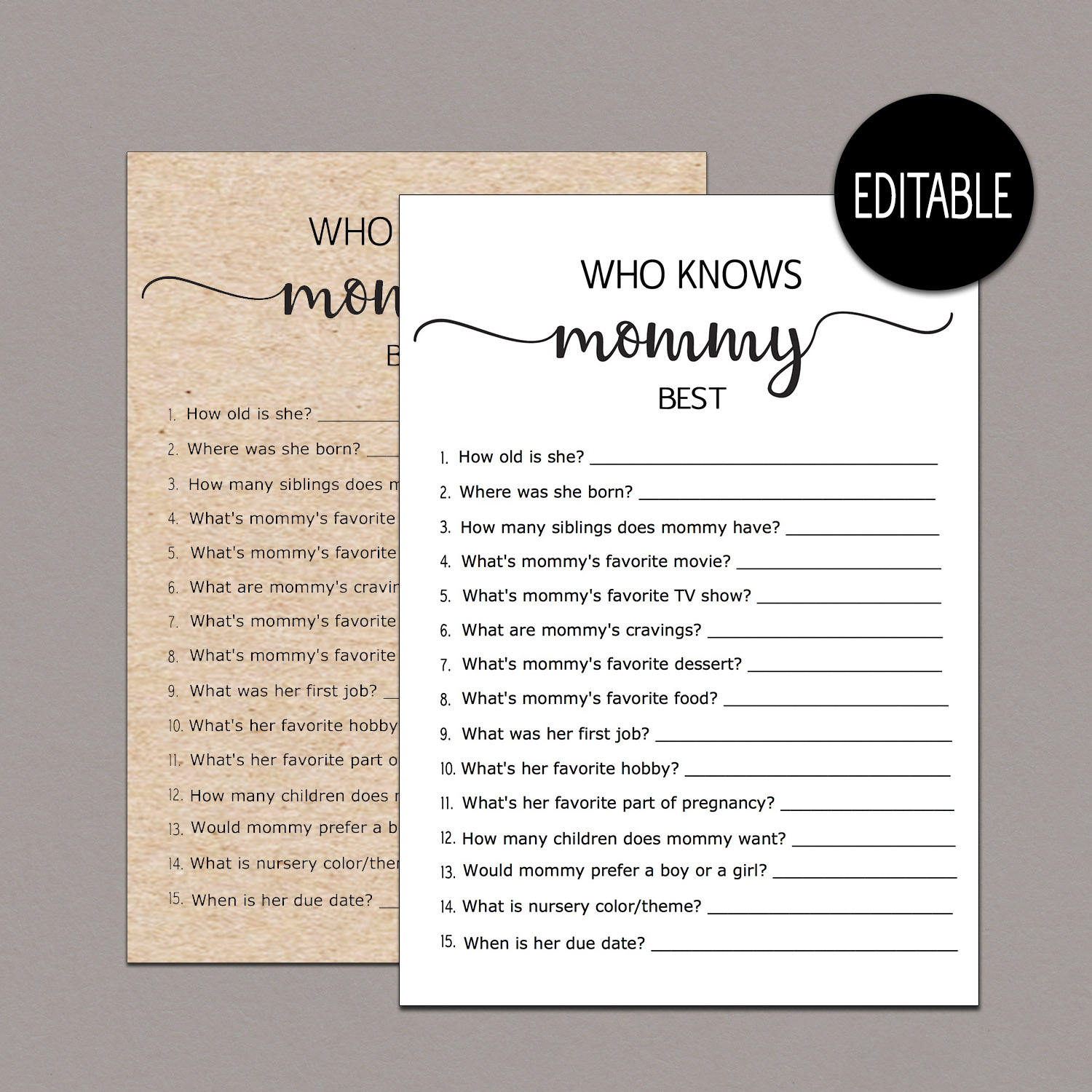 Who Knows Mommy Best Game Mommy To Be Quiz How Well Do You Etsy