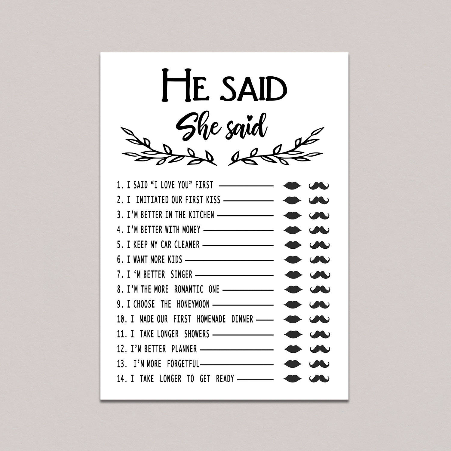 He said she said bridal shower game bride or groom guess who Etsy