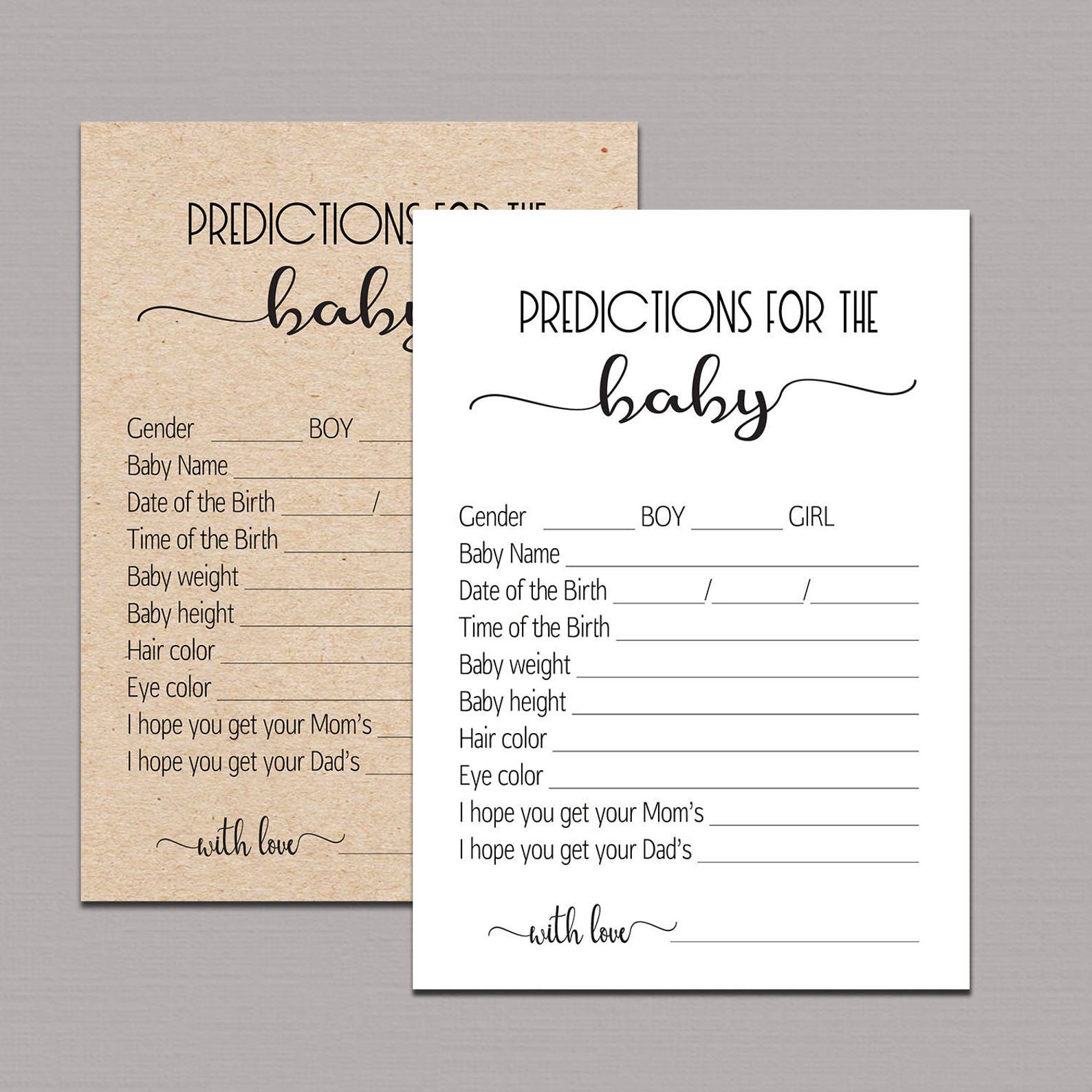 BABY PREDICTION CARDS Predictions For Baby Printable Baby Etsy