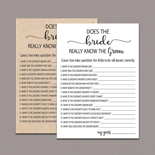 How Well Does The Bride Know The Groom Bride Groom Game Etsy