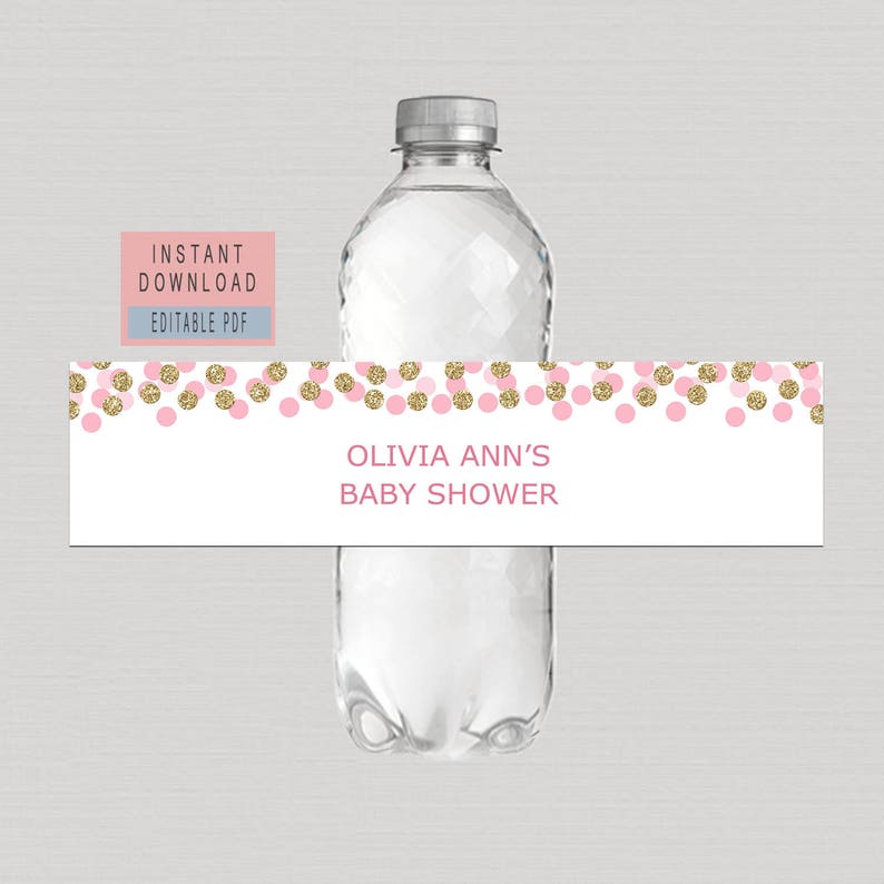 Editable Blush Pink & Gold Water Bottle Labels Pink Gold Etsy