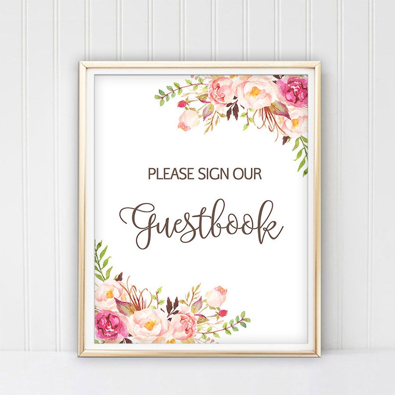 Guest Book Sign Printable Floral Guest Book Sign Template Etsy