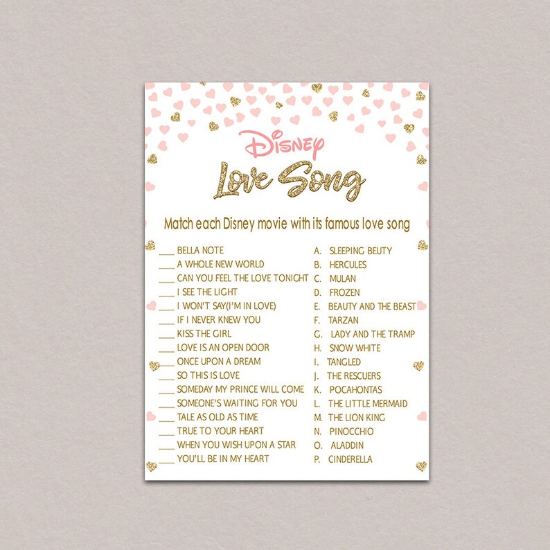 Disney Love Song Game . Printable Instant Download . Disney | Etsy