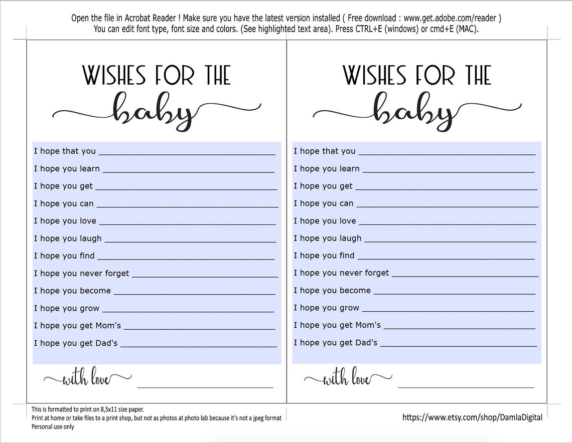 BABY WISH CARDS Wish for Baby Cards Wishes for Baby Etsy