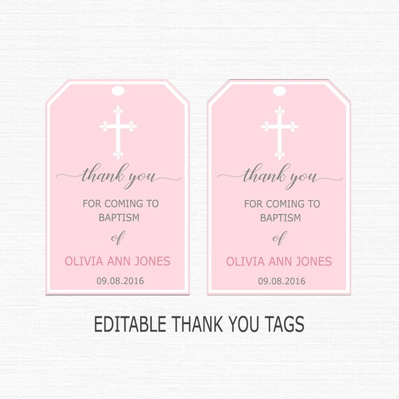 BAPTISM TAGS PRINTABLE pink baptism tags baptism tags for | Etsy