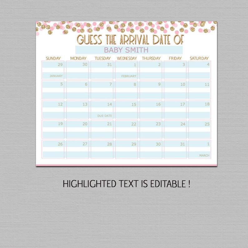 Guess baby birthday calendar guess the due date game Pink | Etsy