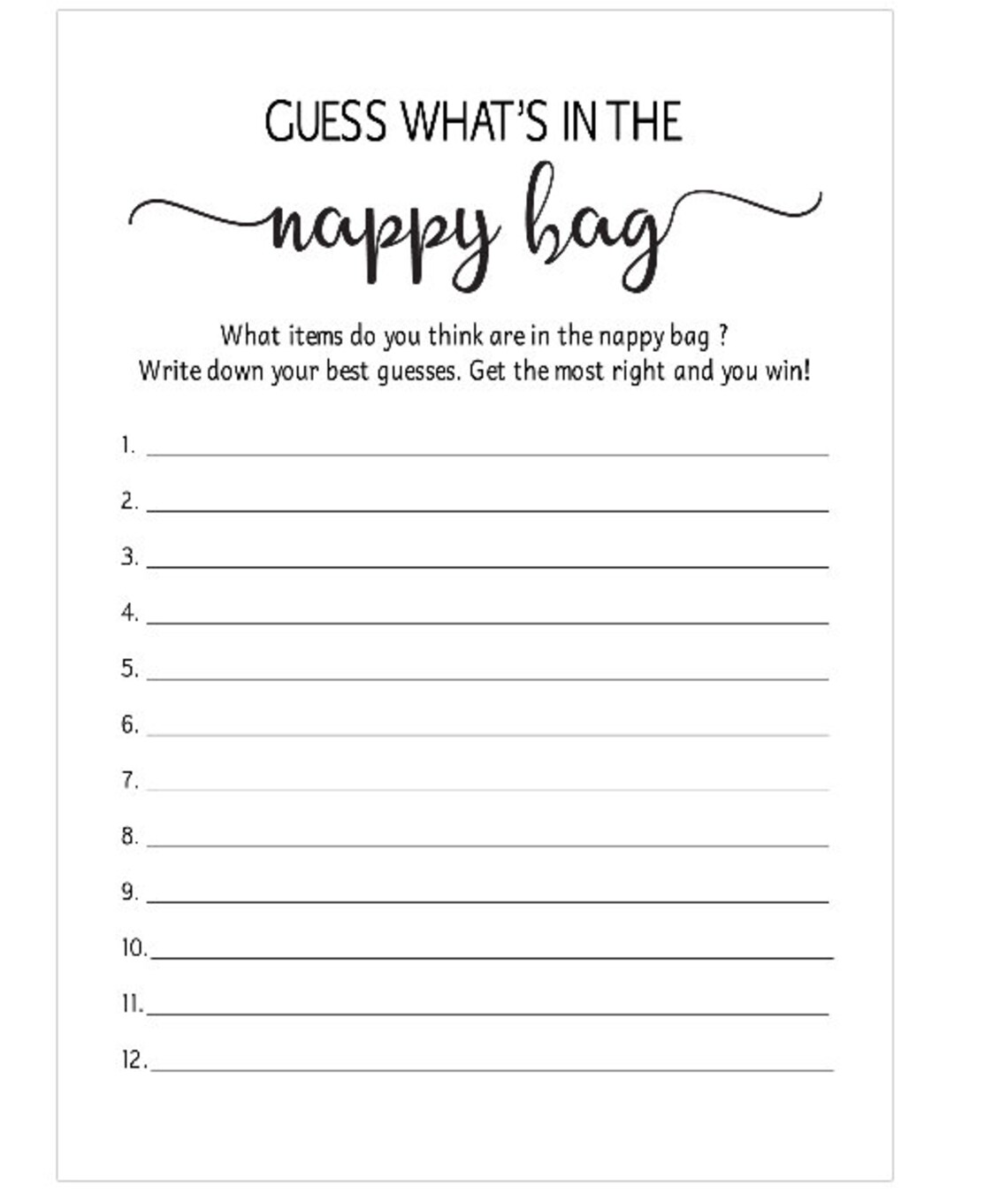 What's in the Diaper Bag Rustic Baby Shower Game Etsy