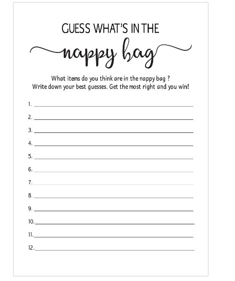 What's in the Diaper Bag Rustic Baby Shower Game Etsy