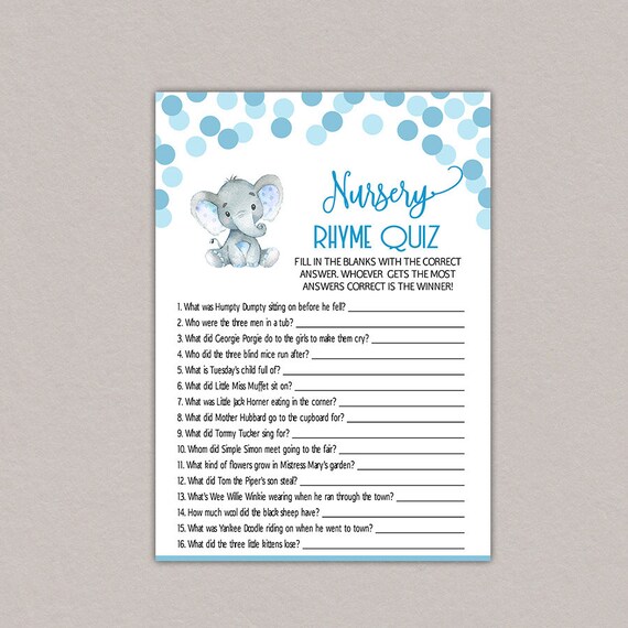 Nursery Rhyme Quiz Nursery Rhymes Baby Shower Games Nursery Etsy