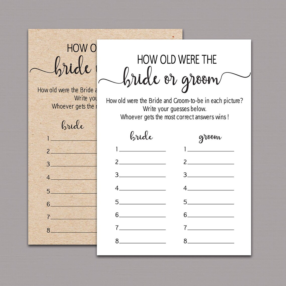 How old was the Bride and Groom game guess the age Rustic Etsy