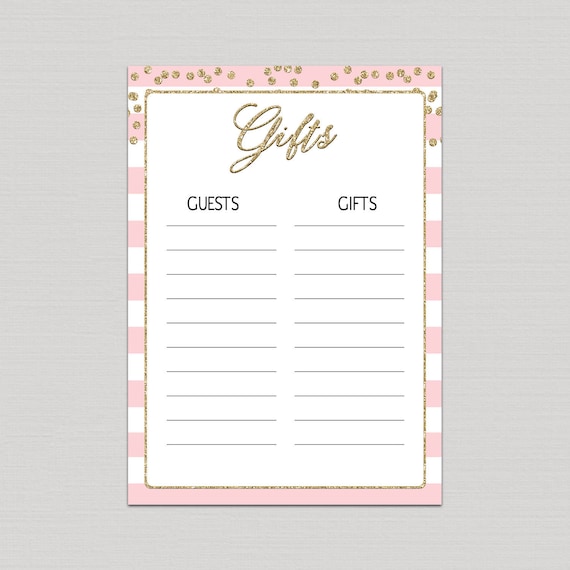 pink gold gift list printable gift list baby shower baby etsy gift list printable