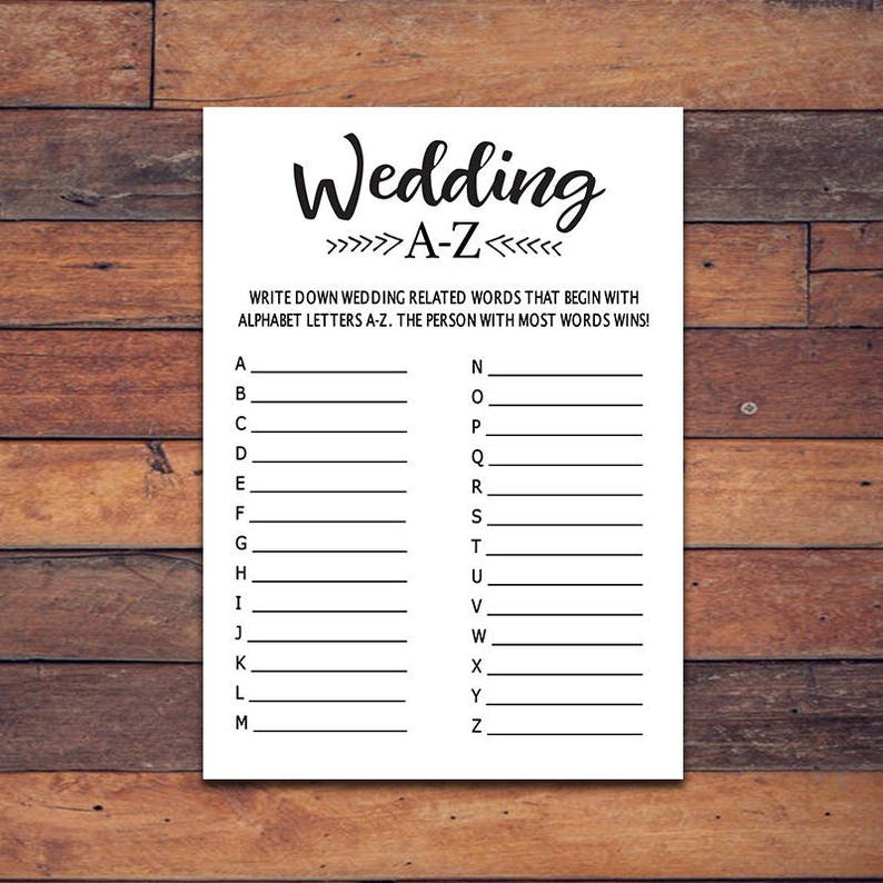 Wedding AZ Game . Bridal Alphabet Game . Bridal Shower Games Etsy