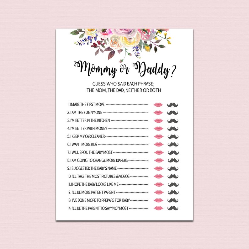 Mommy Or Daddy Baby Shower Game Printable Guessing Game Etsy