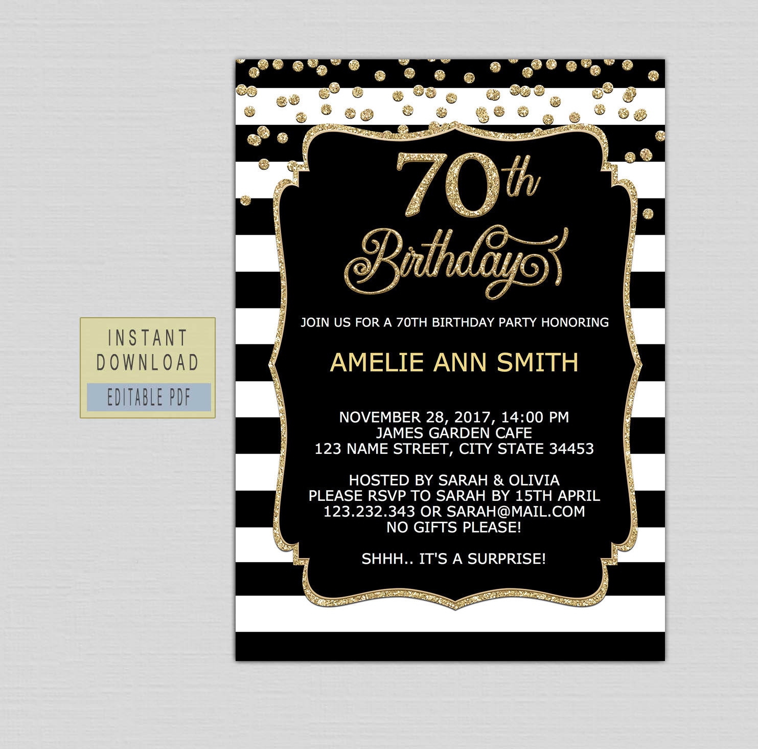 70th birthday invitation instant download 70th birthday | Etsy