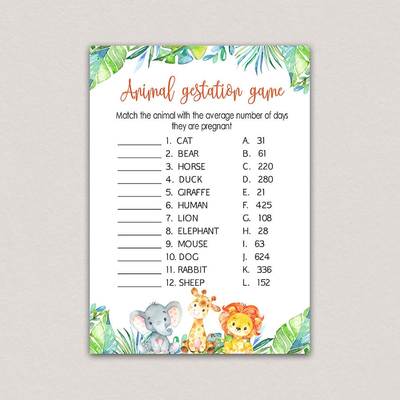 Safari ANIMAL GESTATION GAME animal pregnancy game Pregnancy | Etsy
