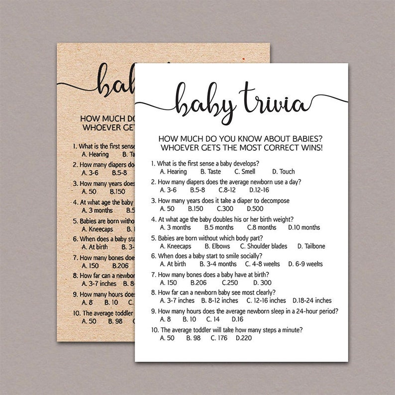 Baby Trivia Game Baby Shower Trivia Kraft Rustic Baby Shower Etsy