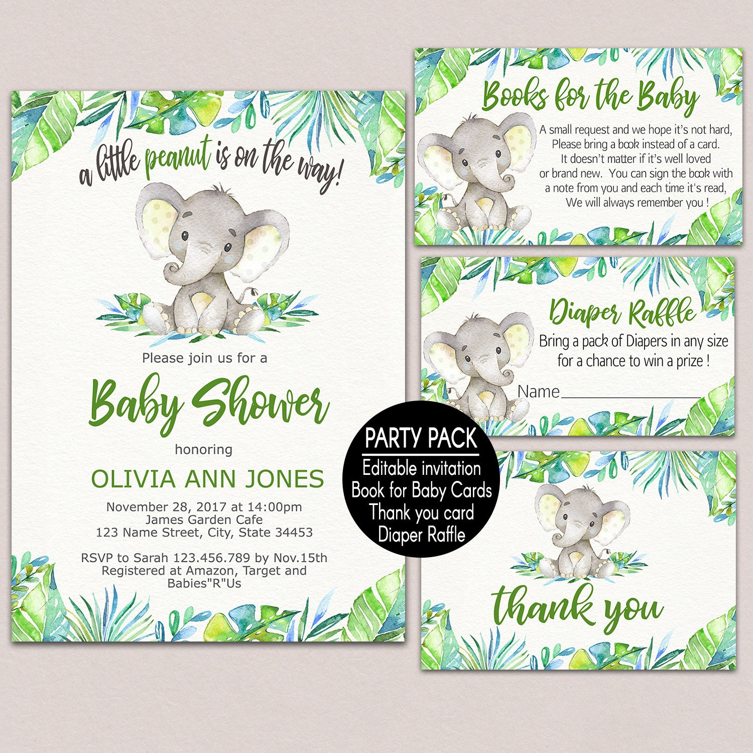Gender Neutral Baby Shower Invitation Elephant Baby Shower