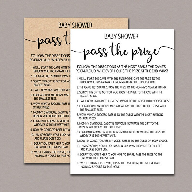 Pass the Prize Rhyme Game Kraft Baby Shower Games Baby | Etsy