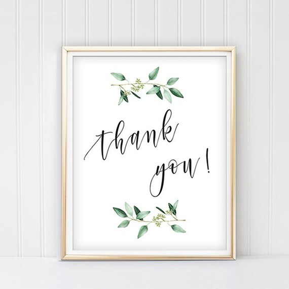 Thank you sign printable thank you wedding sign greenery | Etsy