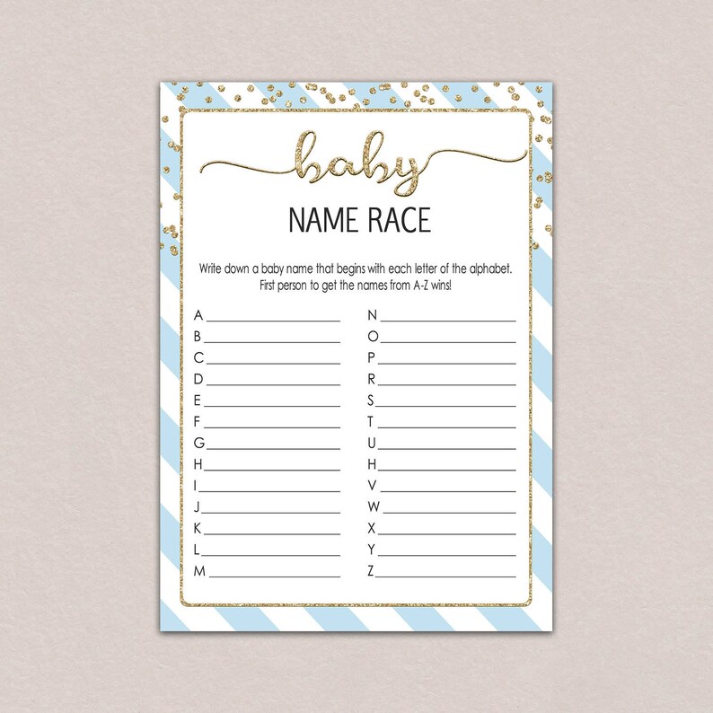 Baby Name Race Game Baby Shower Games Printable Baby Shower Etsy