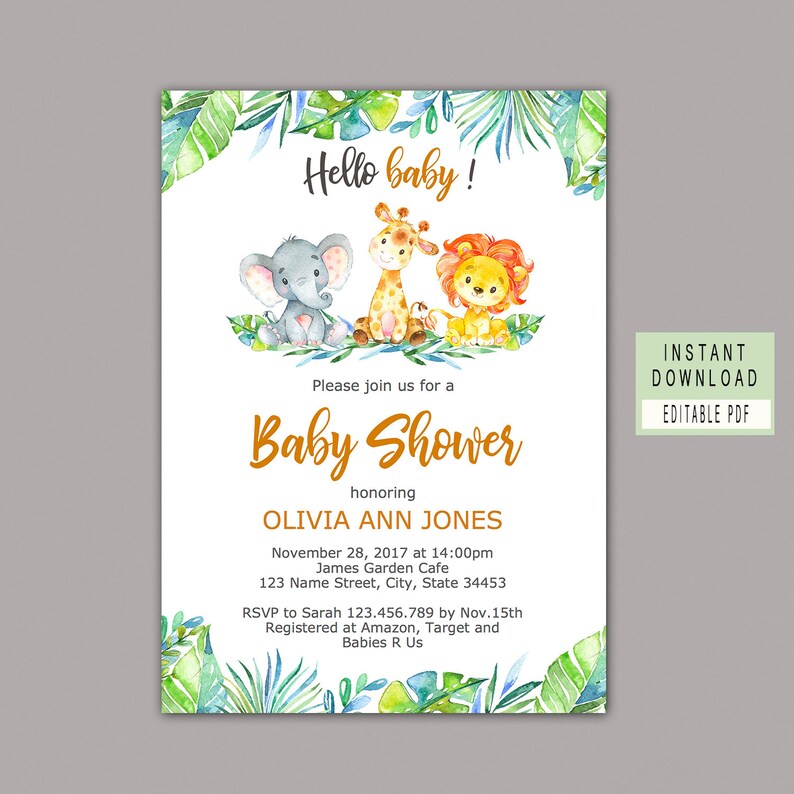 Safari Baby Shower Invitation Instant Download Gender Neutral Etsy