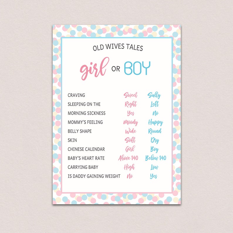 gender reveal old wives tales gender reveal party games etsy