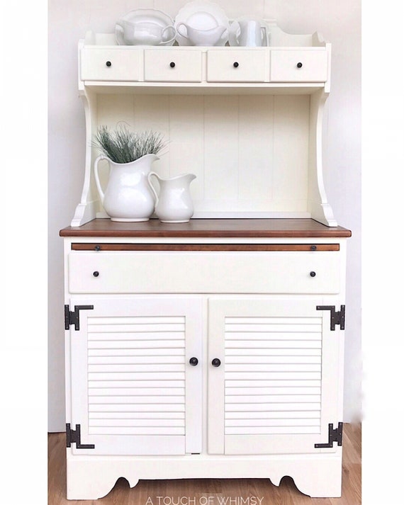 Sold Vintage Farmhouse Buffet And Hutch White Coffee Station Etsy