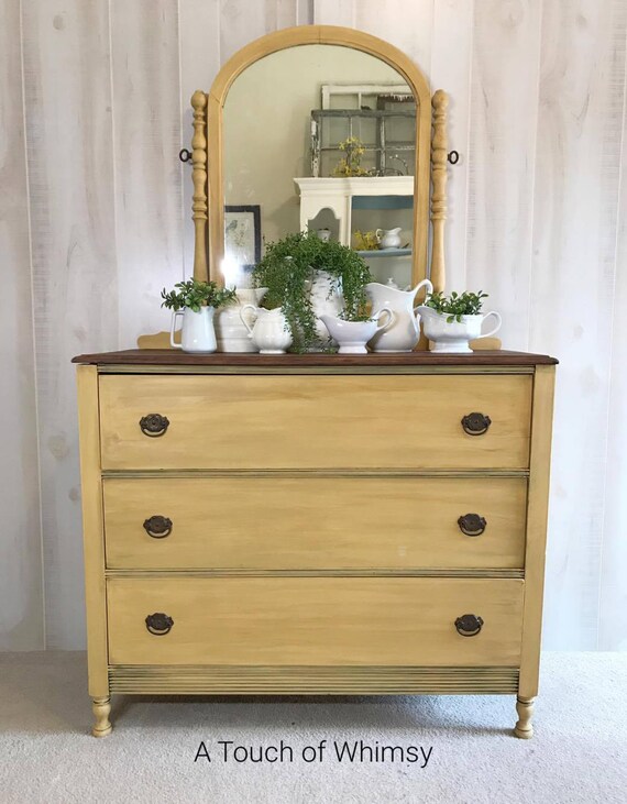 Sold Rustic Farmhouse Vintage Yellow Antique Dresser With Etsy