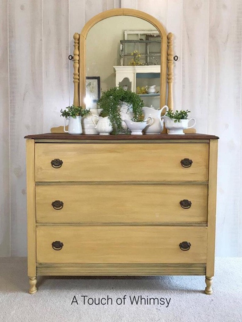 SOLD Rustic Farmhouse Vintage Yellow Antique Dresser with Etsy