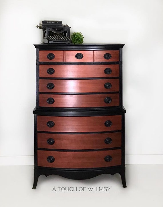 Sold Black And Hammered Copper Painted Dresser Bedroom Etsy