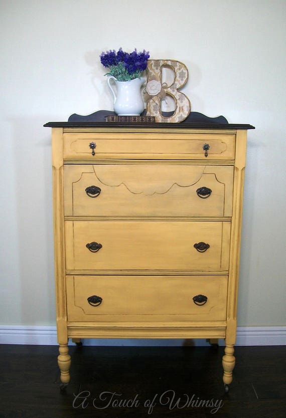Sold Mustard Yellow Chalk Hand Painted 4 Four Drawer Vintage Etsy