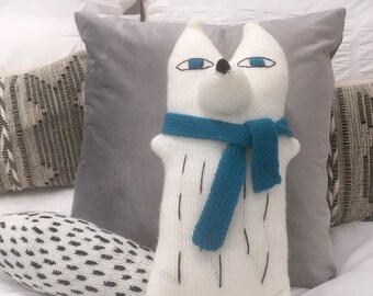 White fox soft toy  - Knitted arctic animal toy - Fox plushie